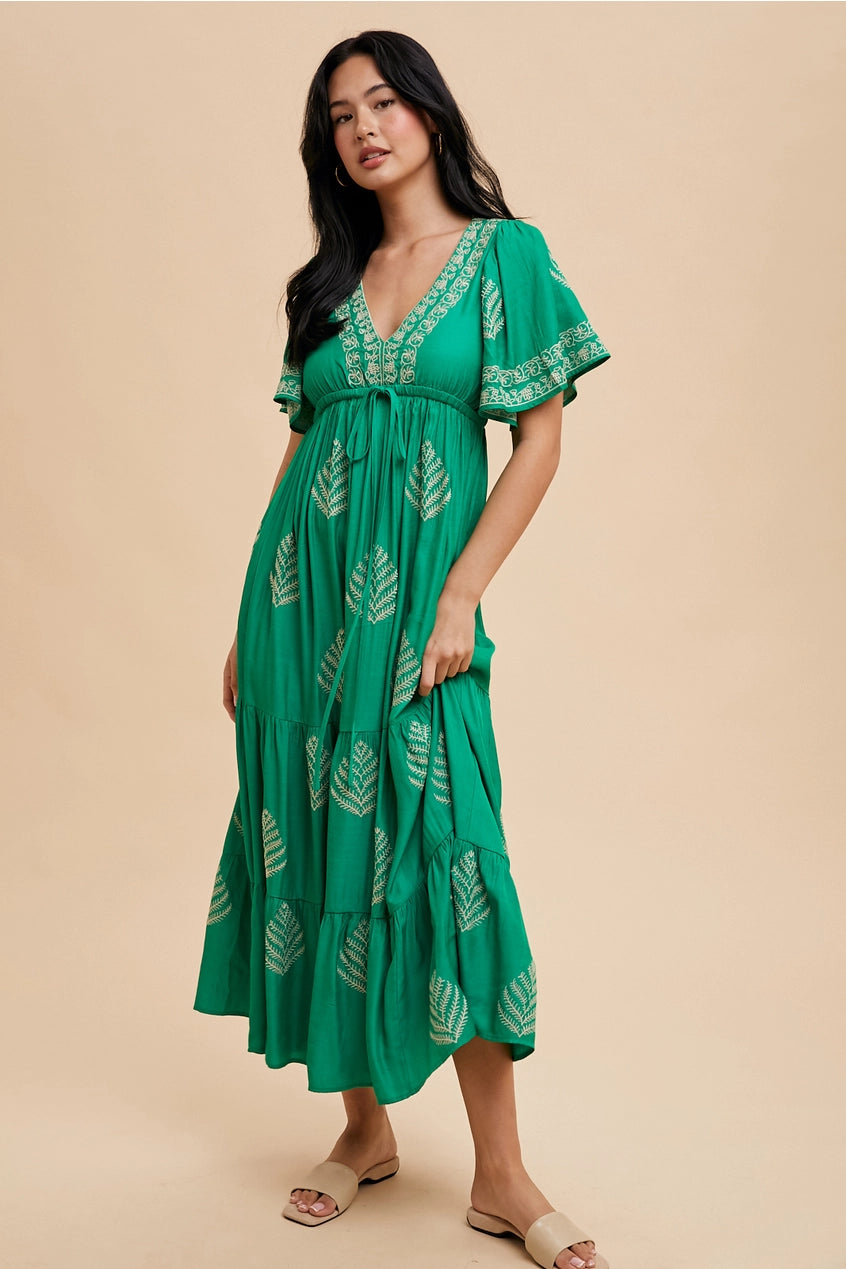 Jade Embroidered Maxi Dress