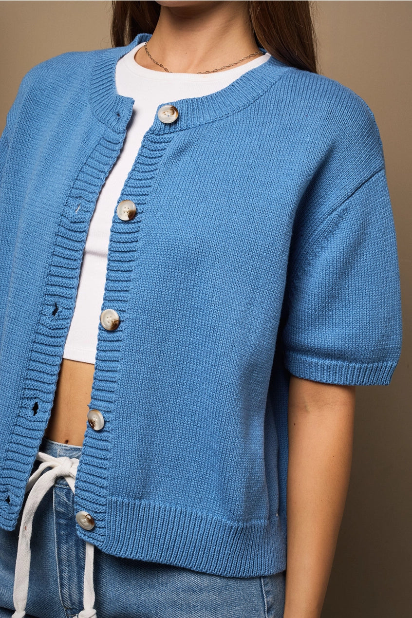 Carter Blue Short Sleeve Cardigan