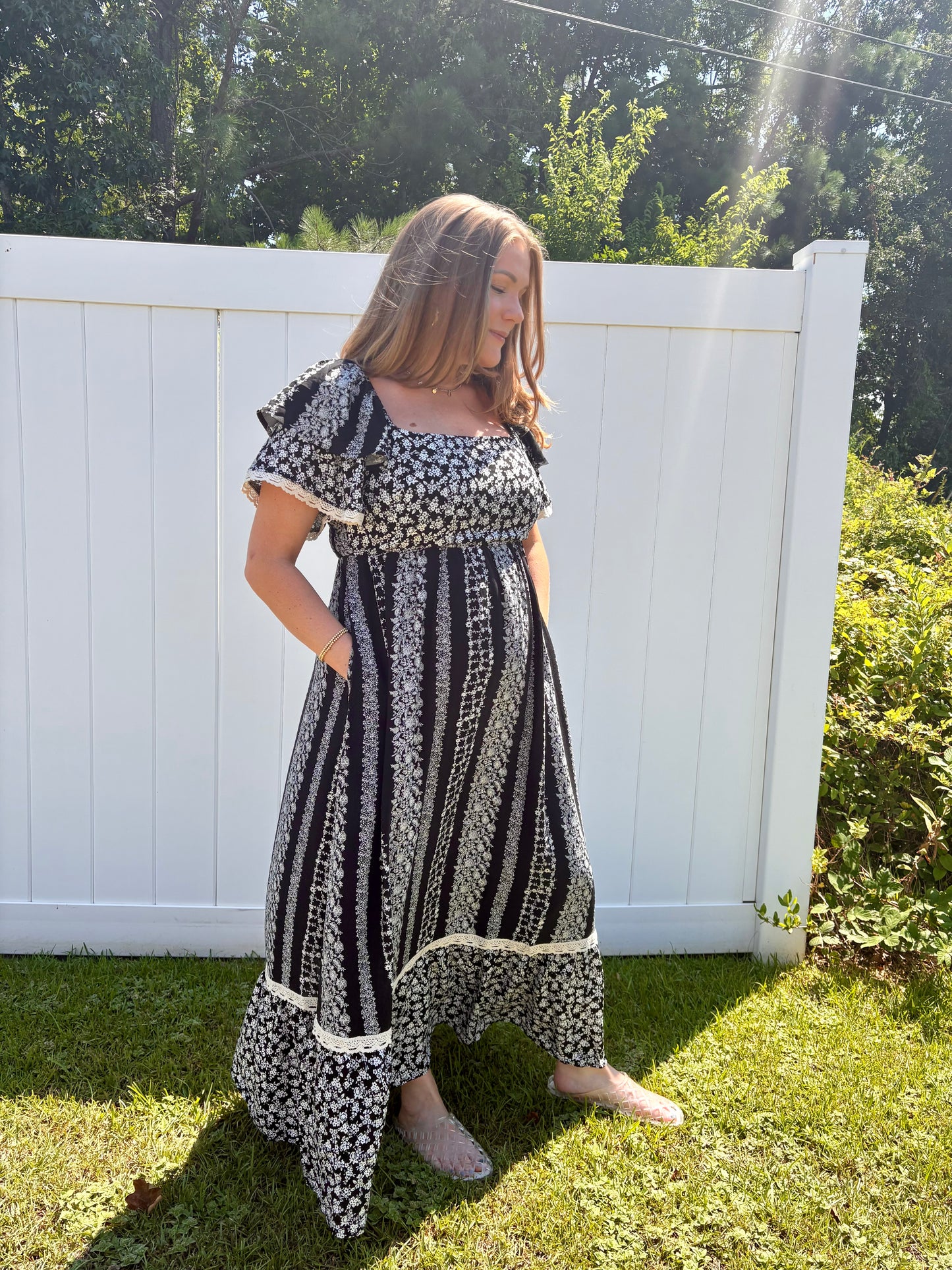 Black Floral Flutter Sleeve Maxi