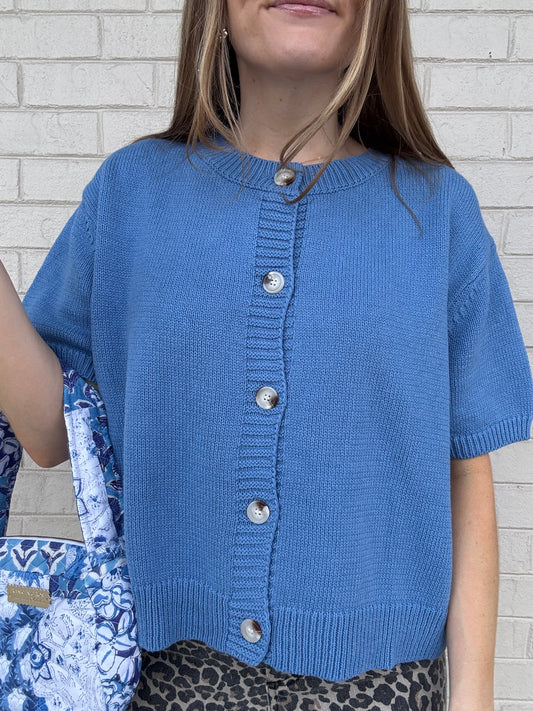 Carter Blue Short Sleeve Cardigan