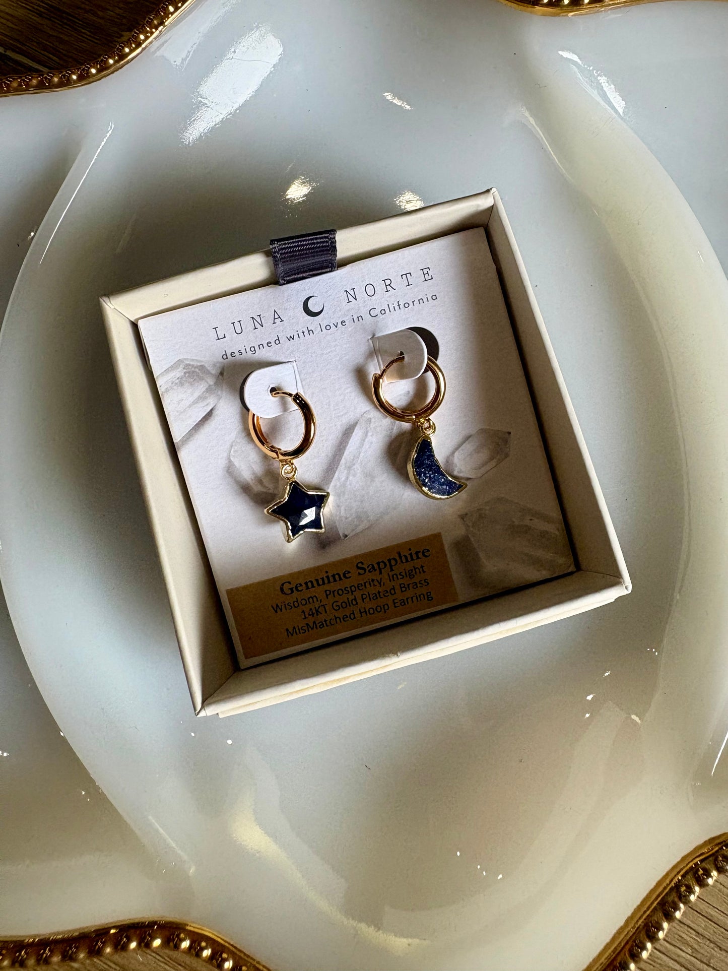 Sapphire Star & Moon Hoop Earrings