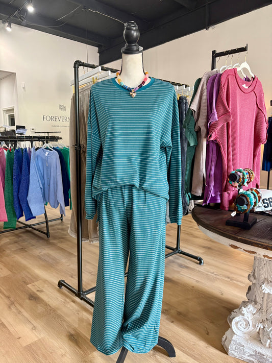 Cozy Teal Striped Matching Set