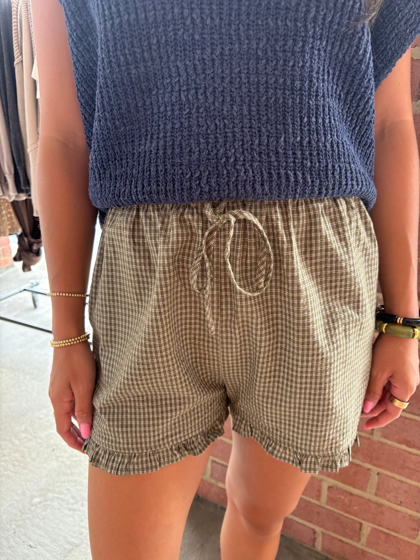 Plaid Ruffle Hem Shorts