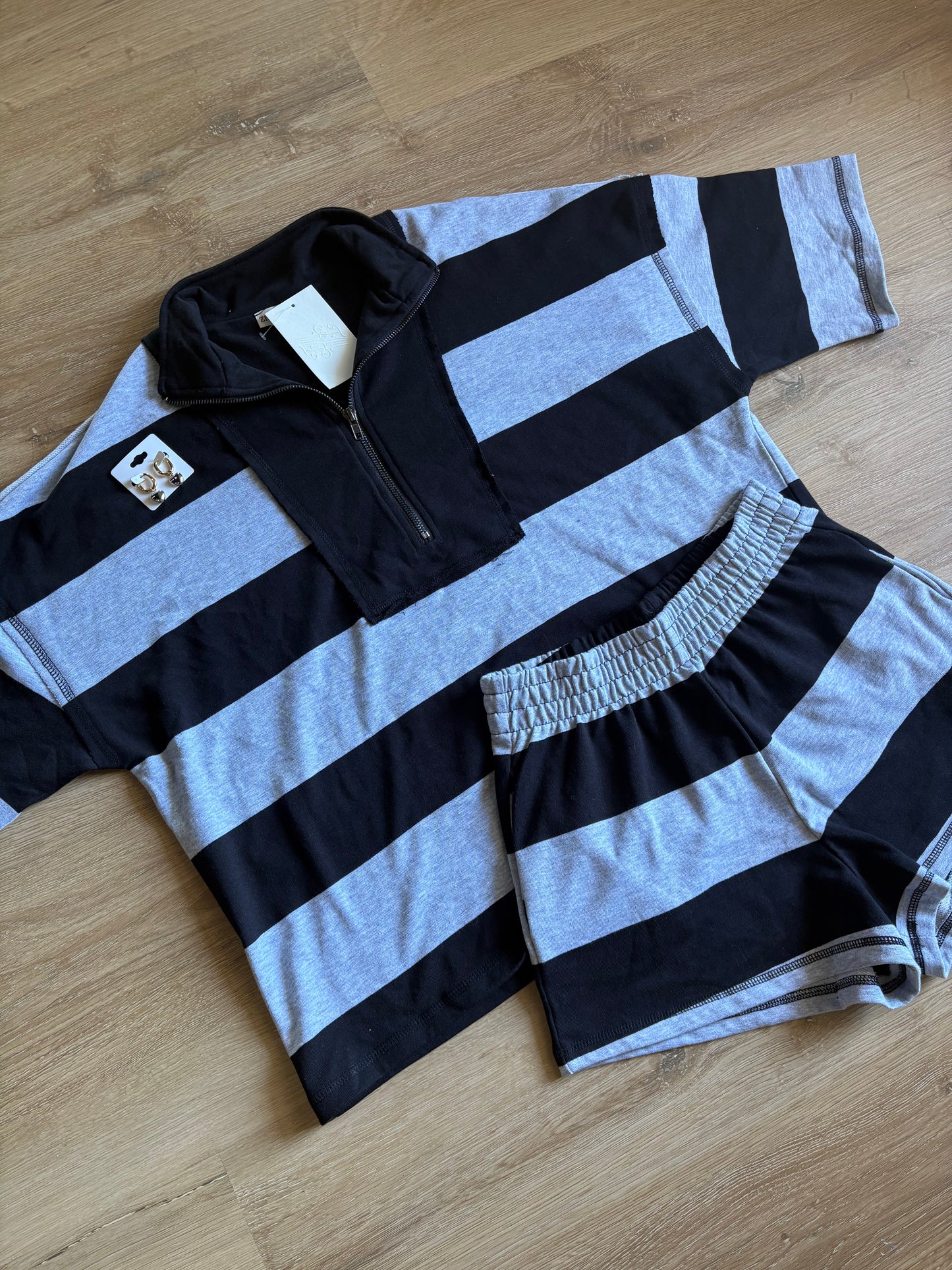 Benson Black Grey Striped Rugby Set