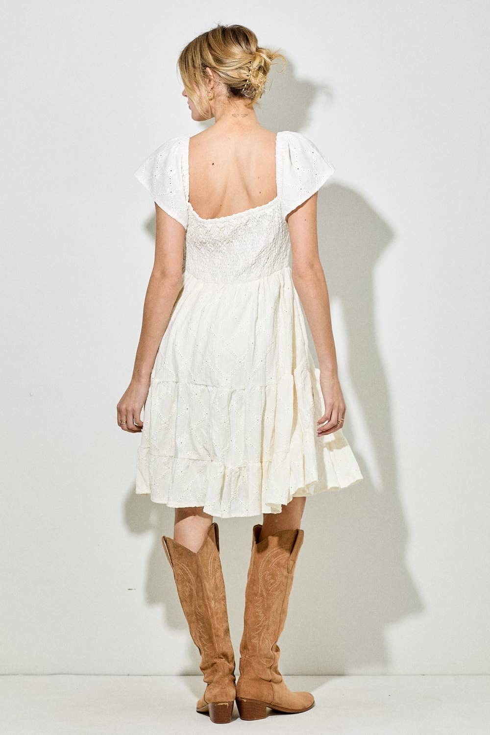 Eyelet Flutter Sleeve Dress