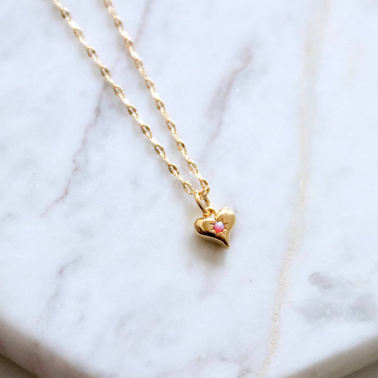 Opal Dainty Heart Necklace Blue or Pink Opal