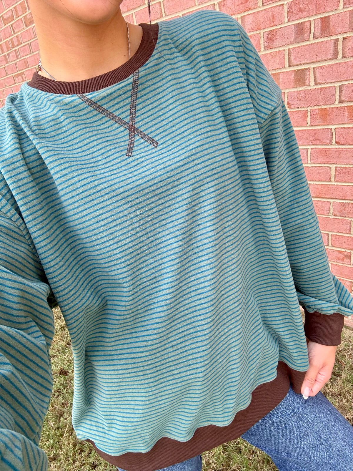 Teal Buttery Soft Striped Pullover