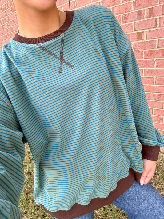 Teal Buttery Soft Striped Pullover