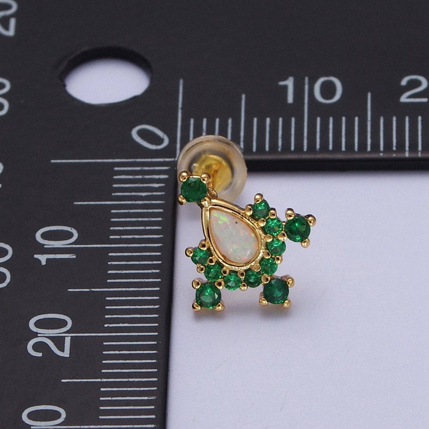 14K Gold Filled Teardrop White Opal Green Stud Earrings