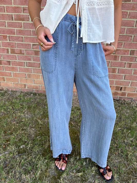 Everyday Washed Denim Soft Wide Leg Pants