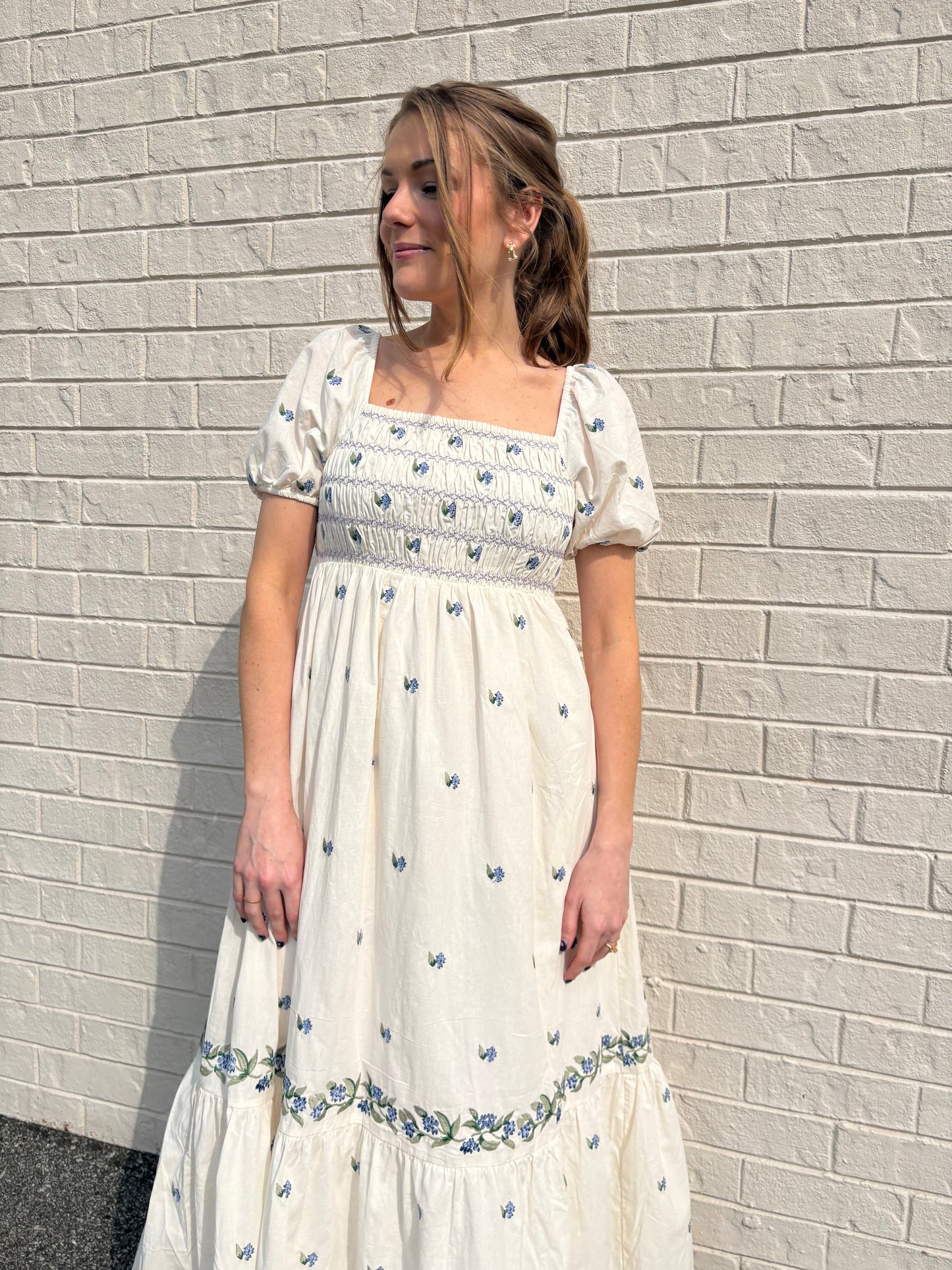 Ivory Embroidered Cotton Maxi Dress