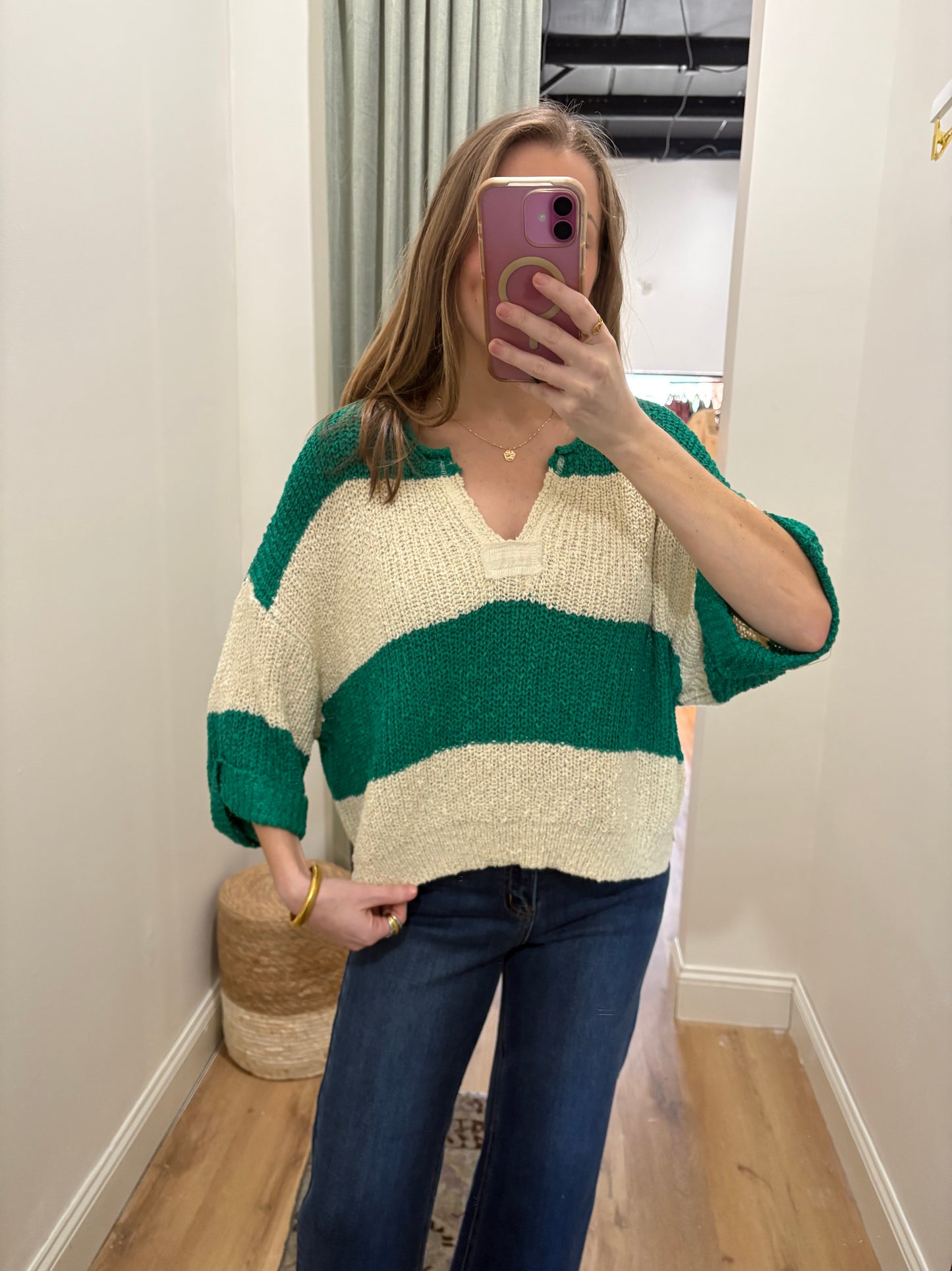Wren Kelly Green Striped Sweater Top