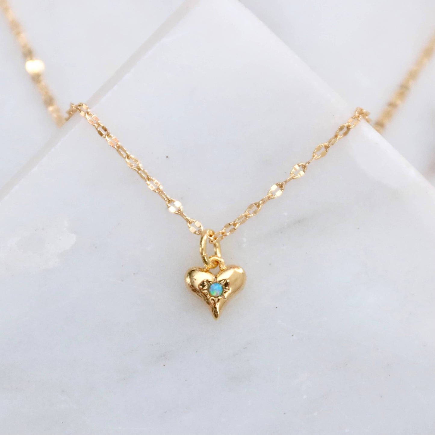 Opal Dainty Heart Necklace Blue or Pink Opal