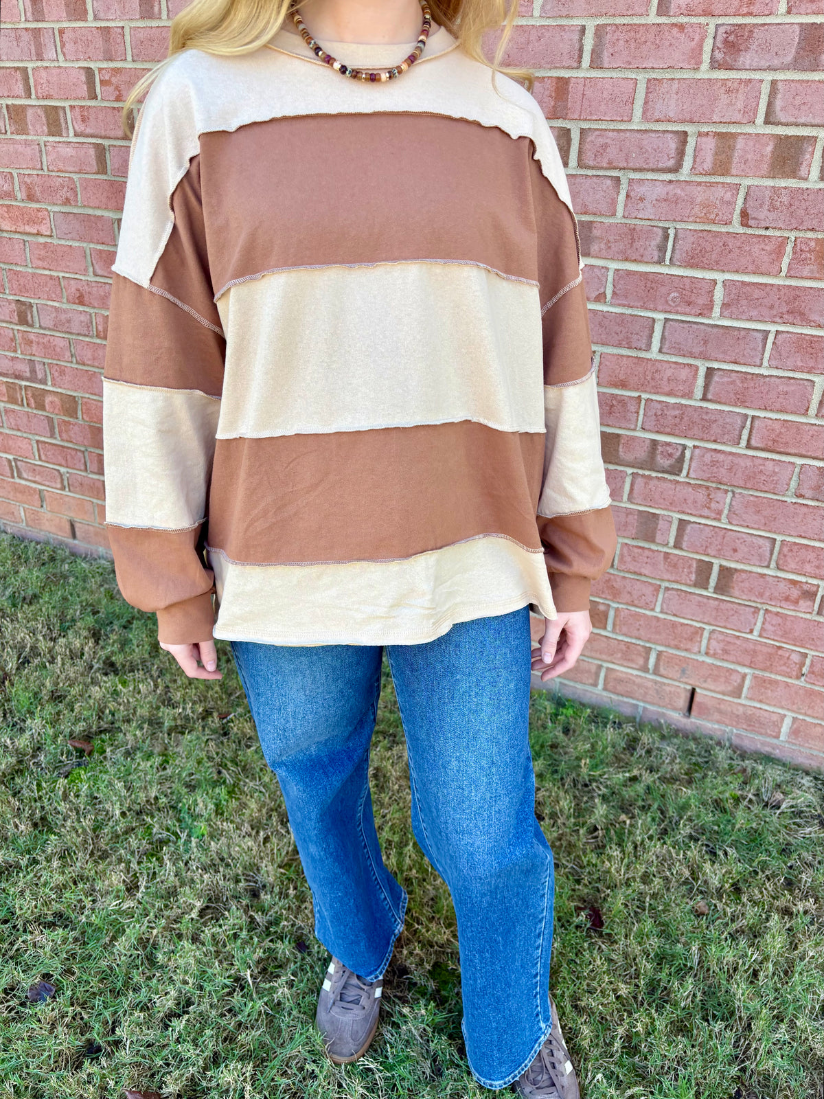 Contrast Striped Long Sleeve Tops