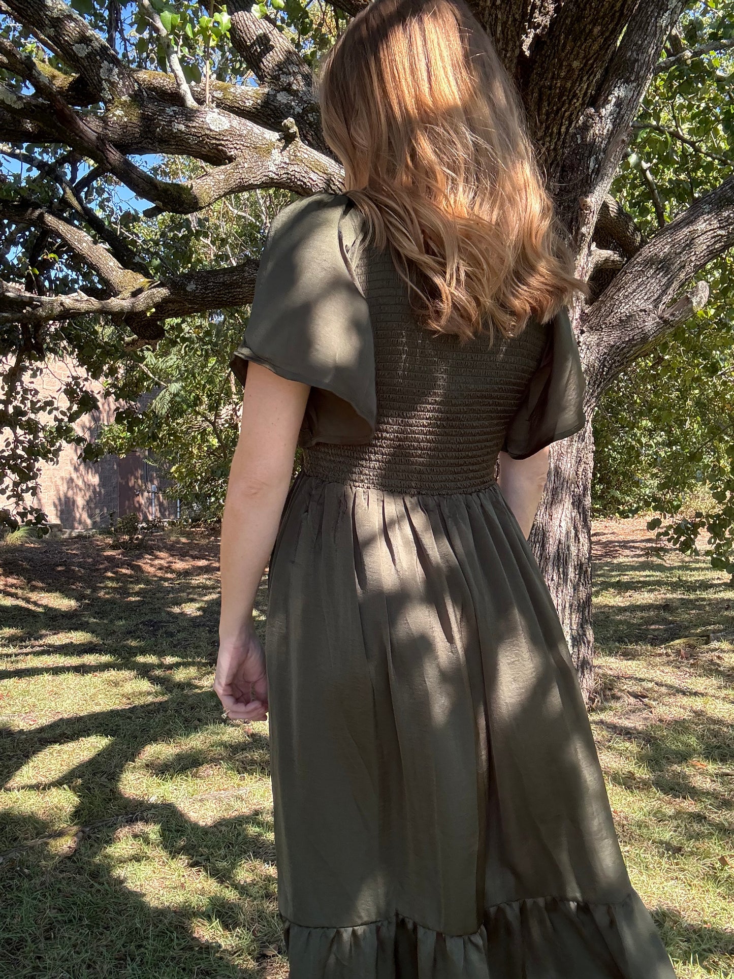 Olive Satin Maxi Dress