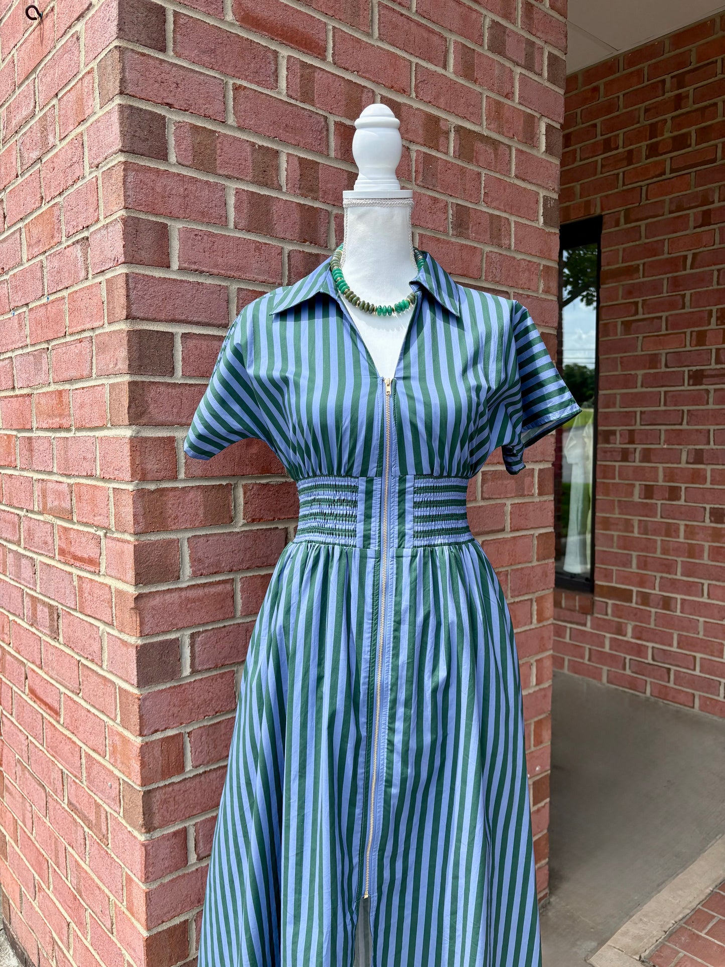 Blue Green Striped Midi Dress
