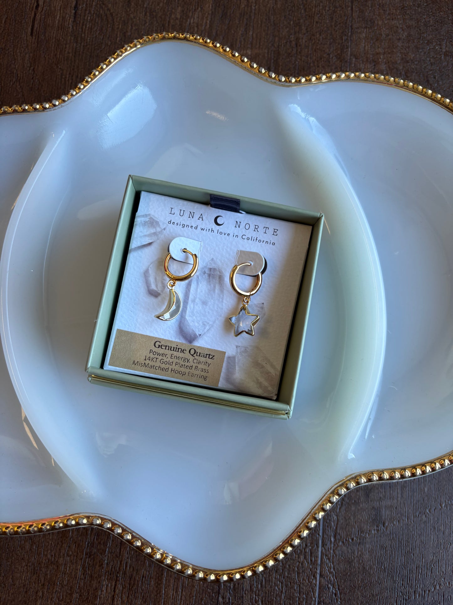 Clear Quartz Moon and Star Earrings