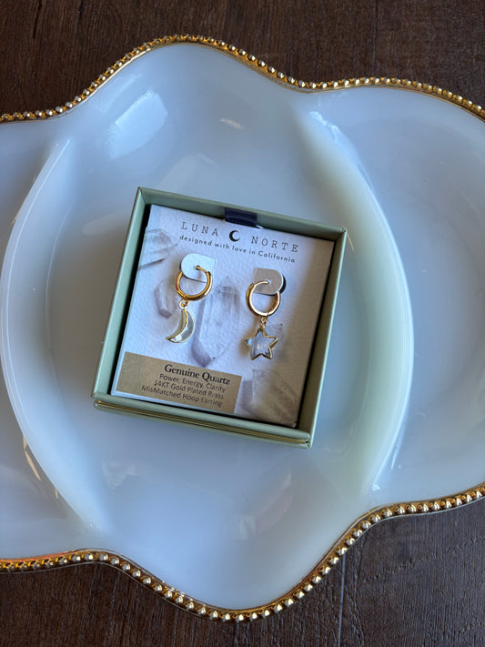 Clear Quartz Moon and Star Earrings