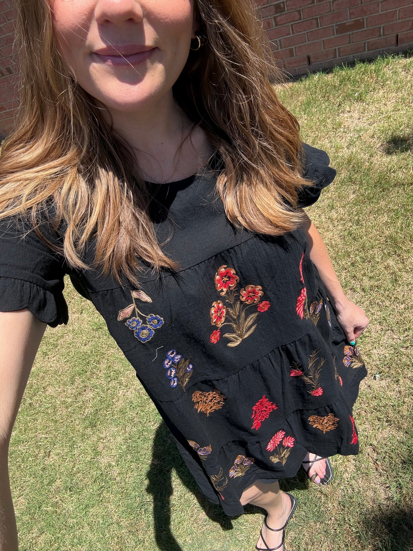Macie Black Floral Embroidered Dress