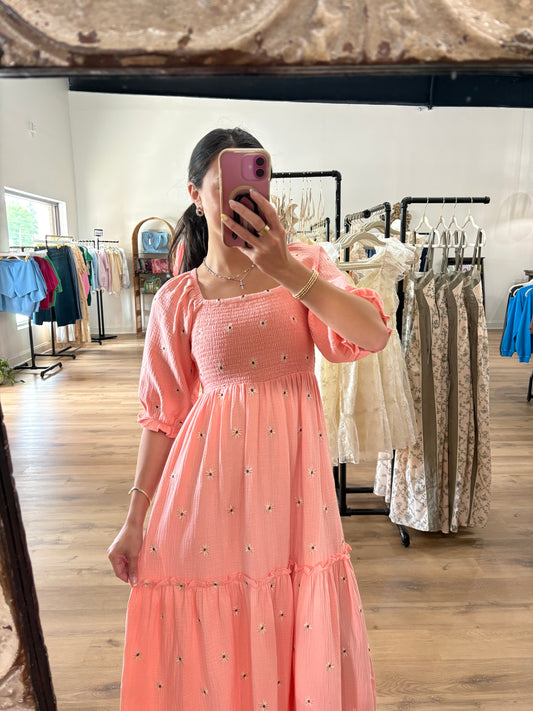 Bailey Peach Embroidered Maxi Dress