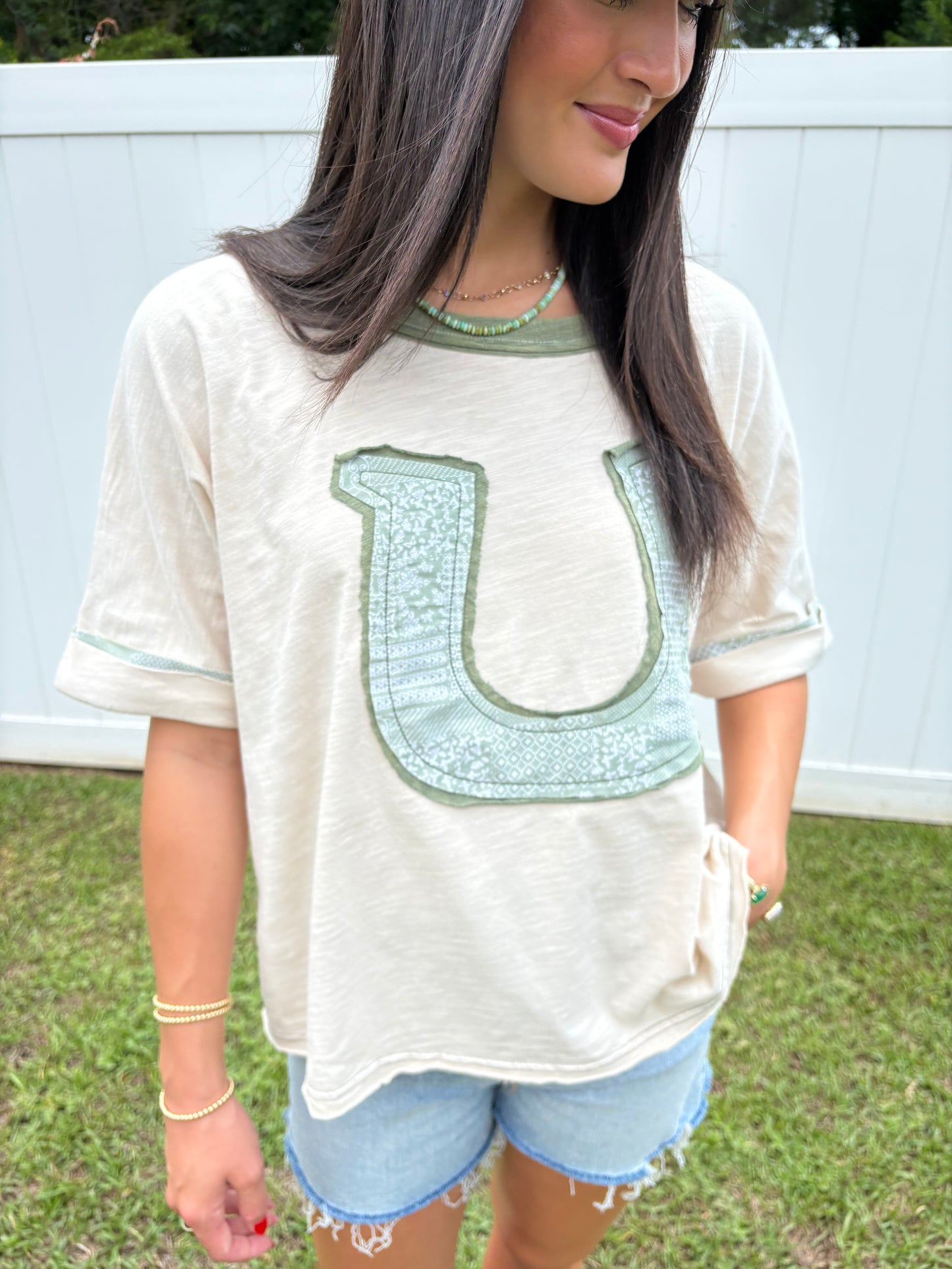Sage Horseshoe Patchwork Blouse