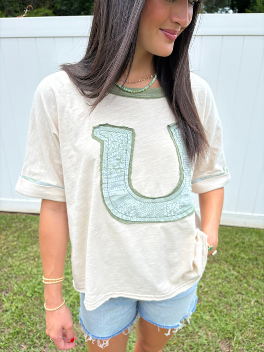 Sage Horseshoe Patchwork Blouse