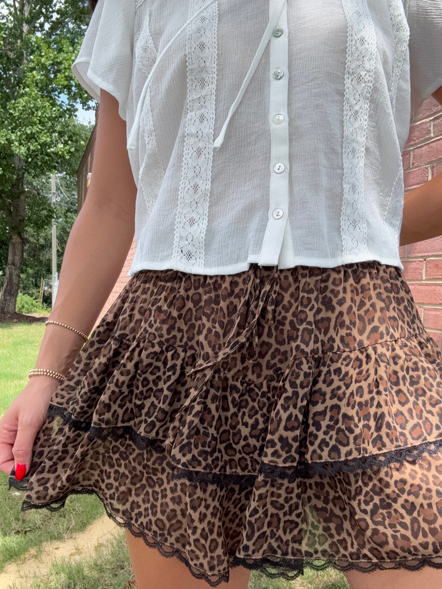 Leopard Tiered Lace Skort