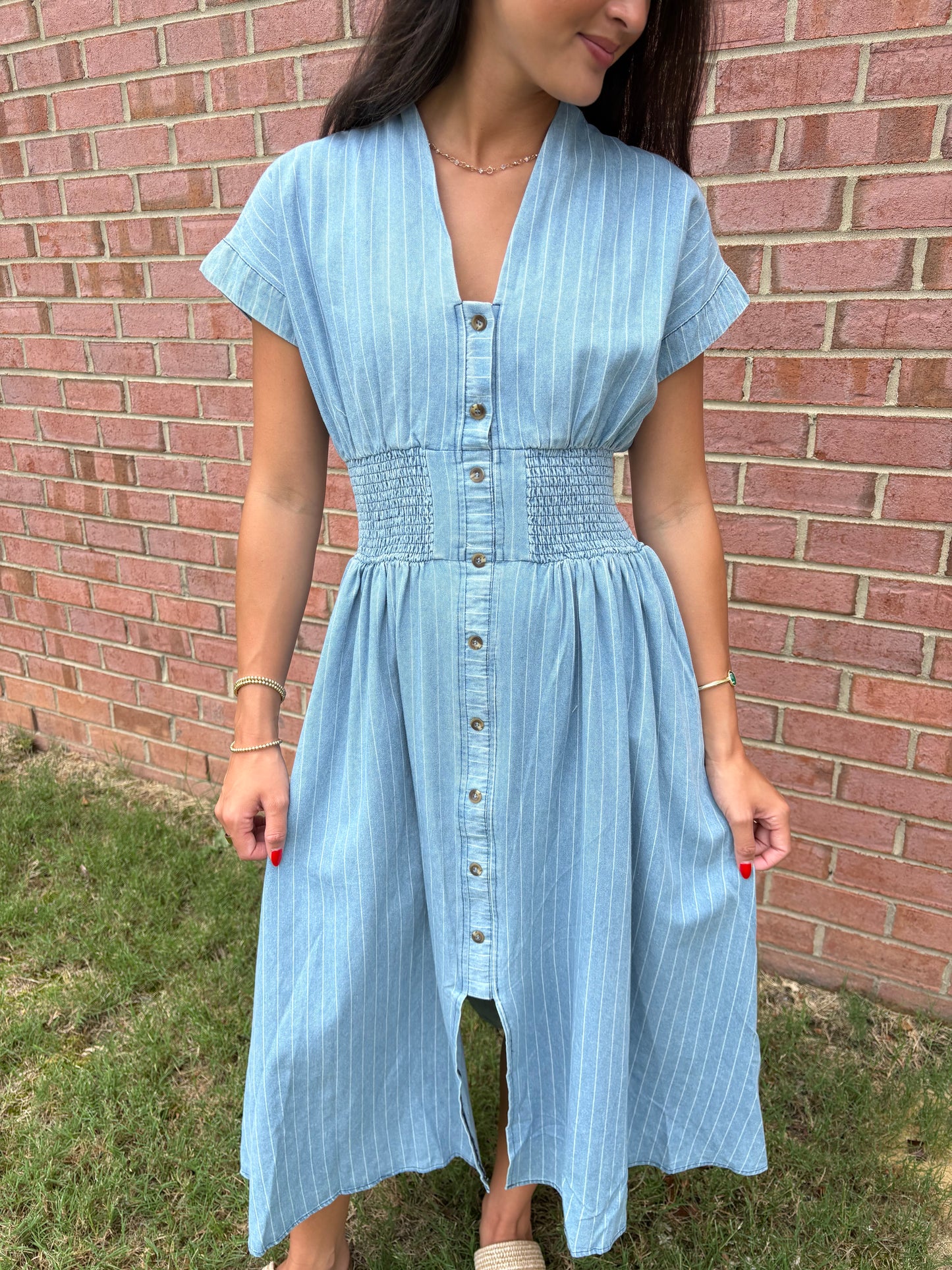 Liz Light Wash Denim Midi Dress