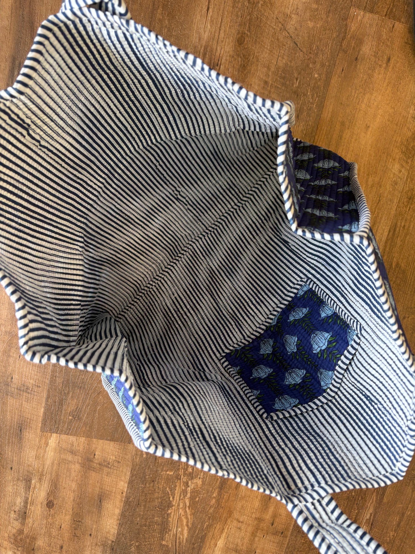 Blue Floral Quilted Large Bag