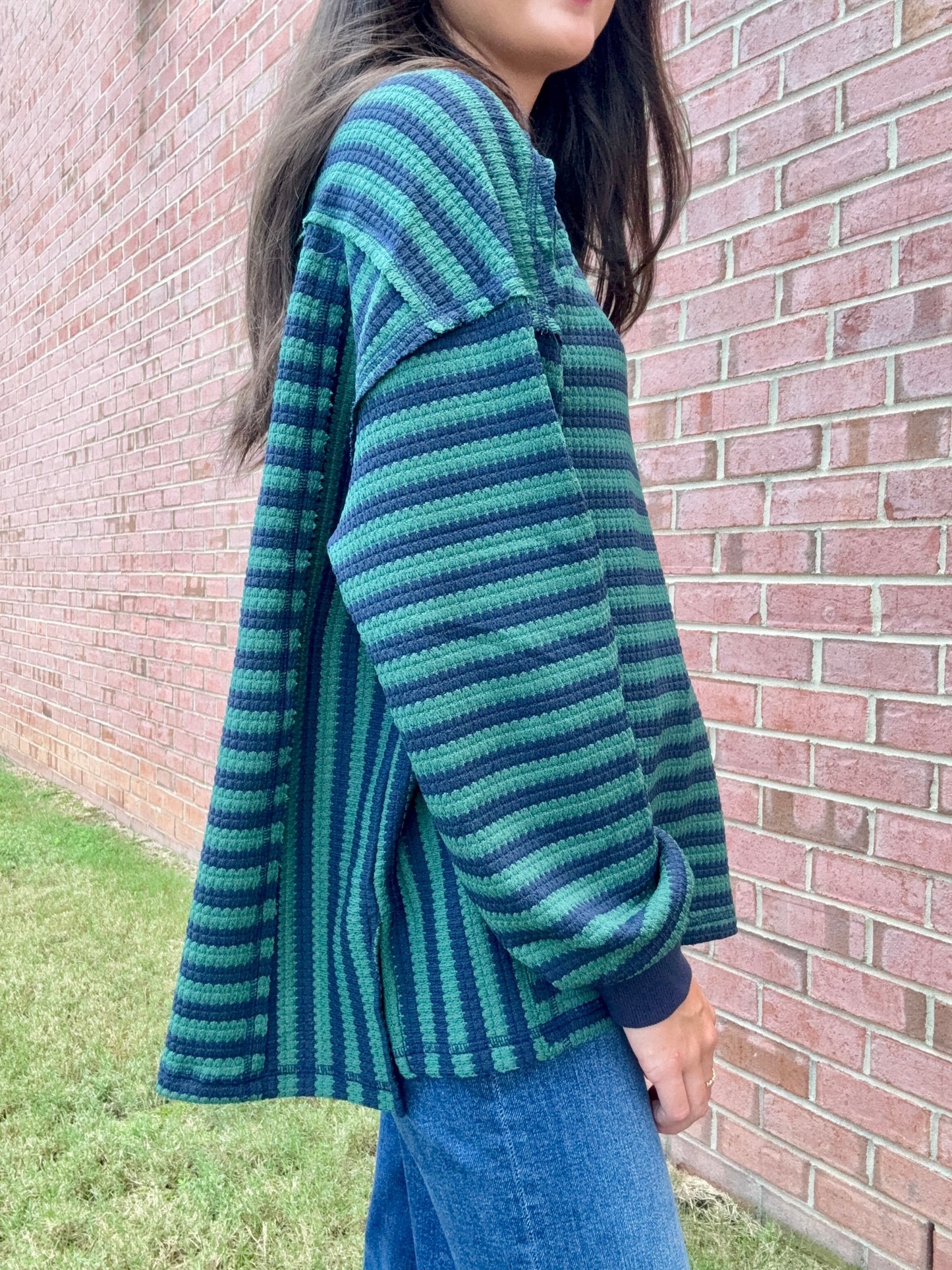 Olive Navy Striped Pullover
