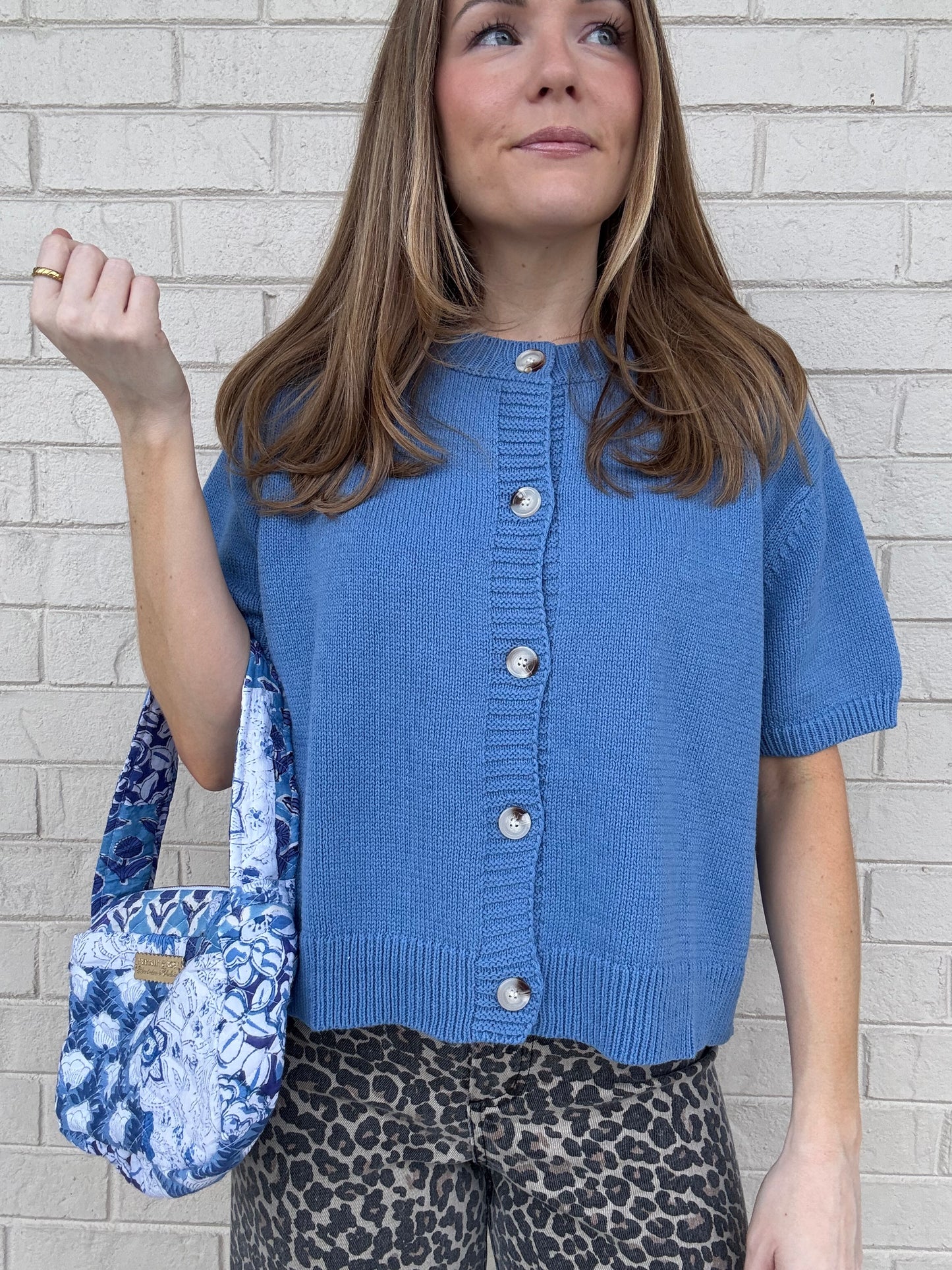 Carter Blue Short Sleeve Cardigan