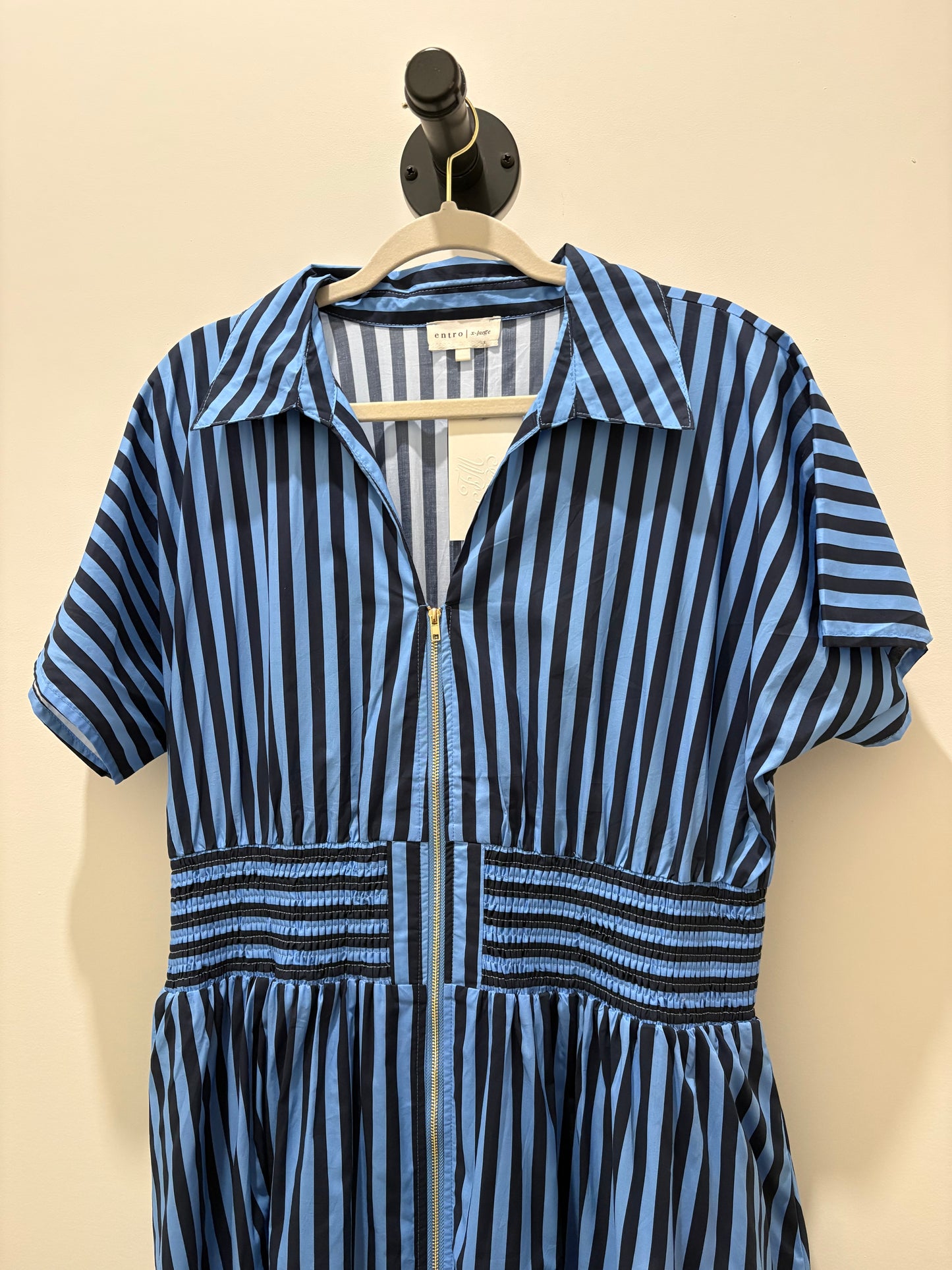 Navy Stripped Zipper Midi Dress