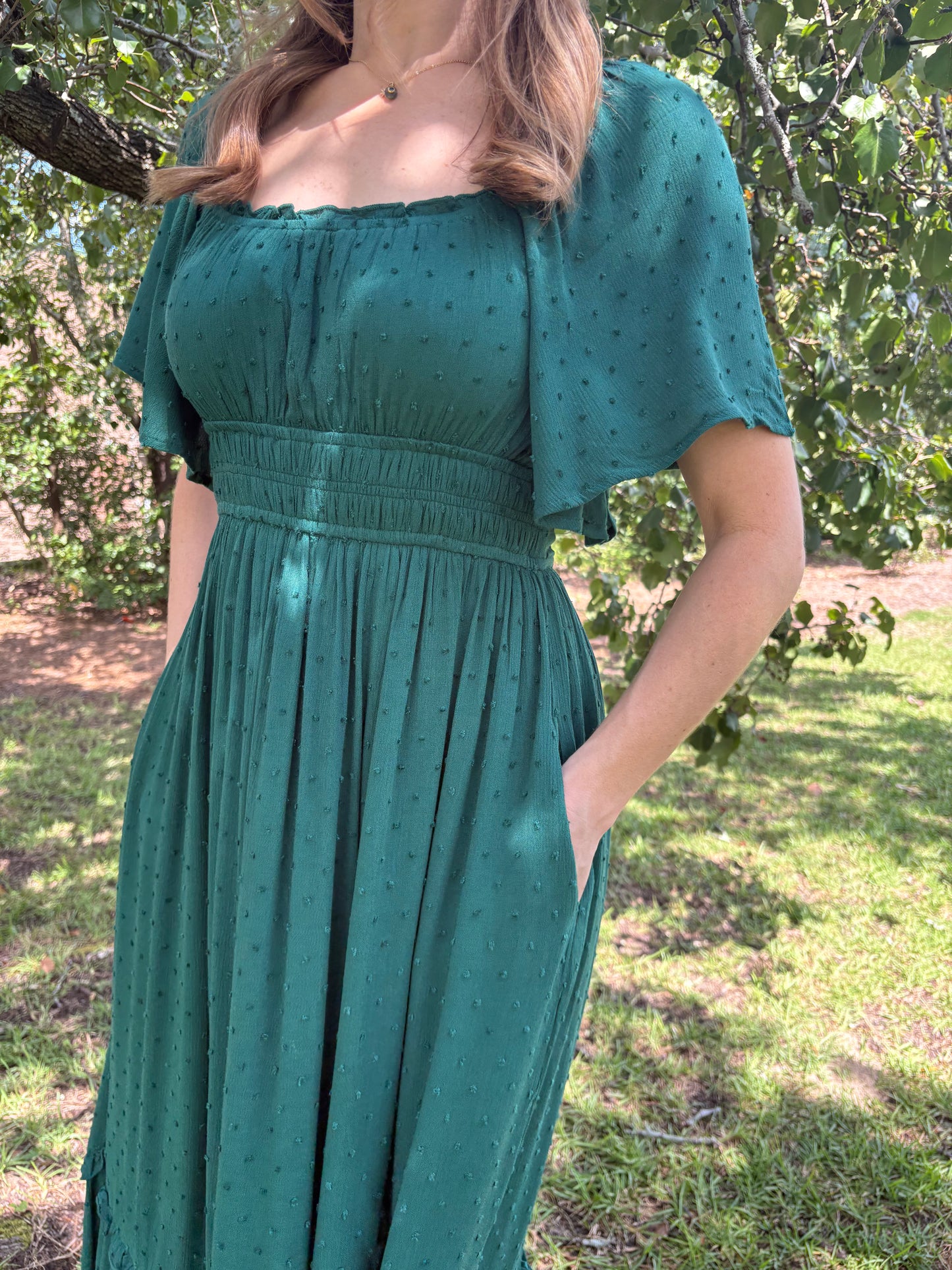 Emerald Swiss Dot Maxi Dress