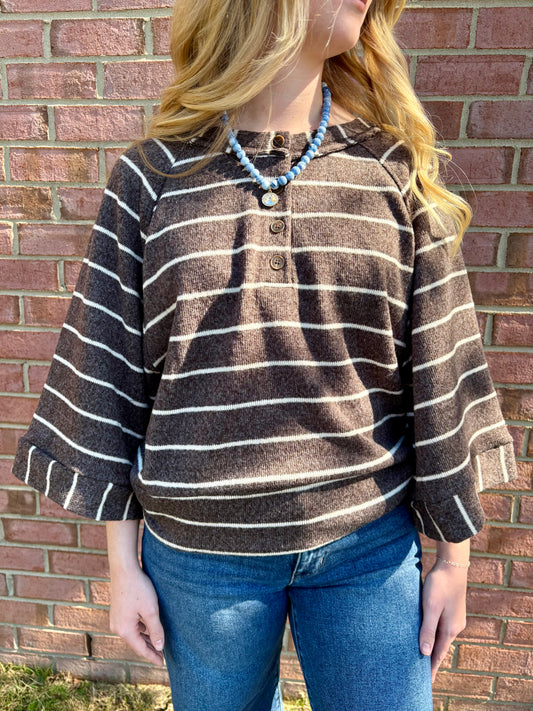 Henley Striped Knit Top
