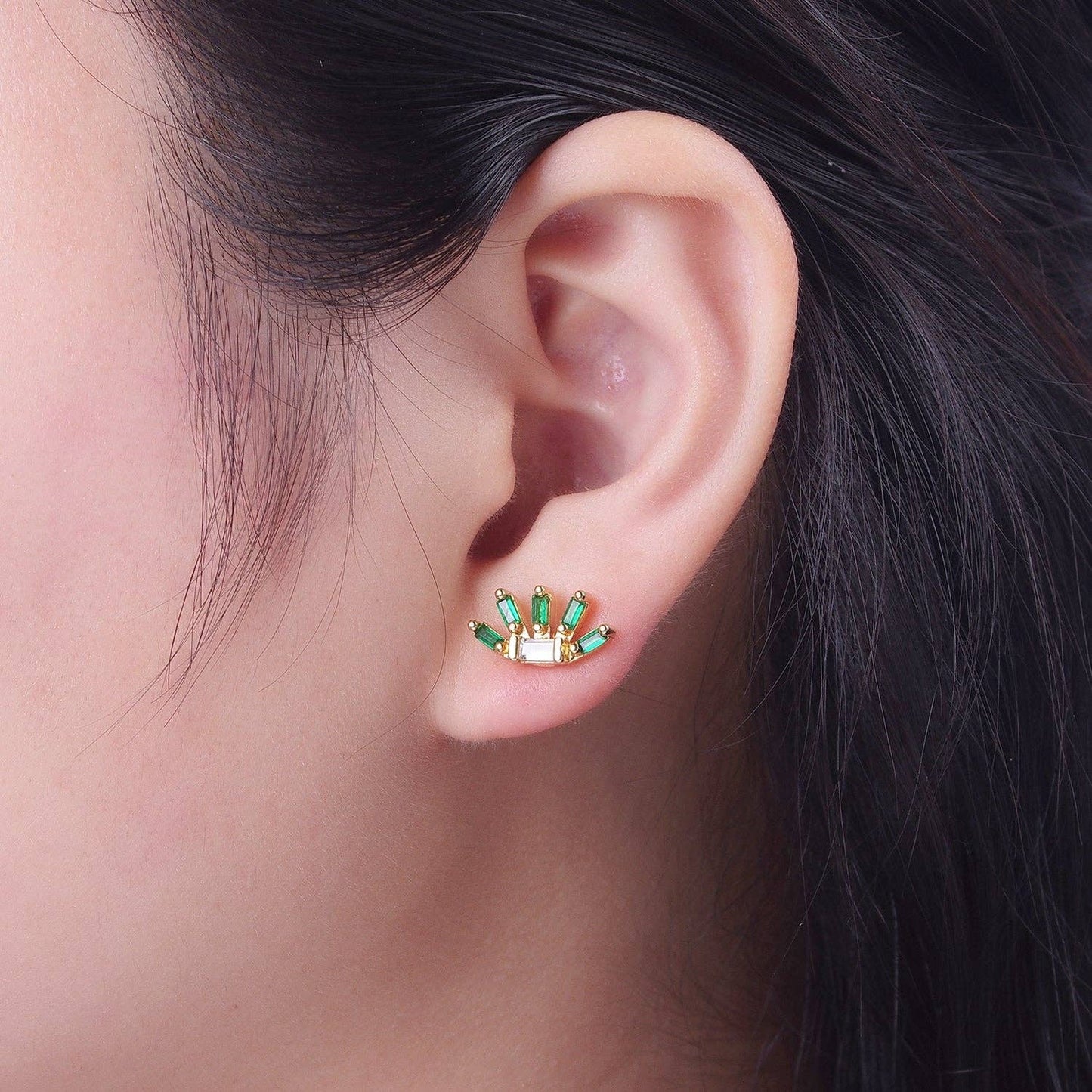 Green Baguette Earrings