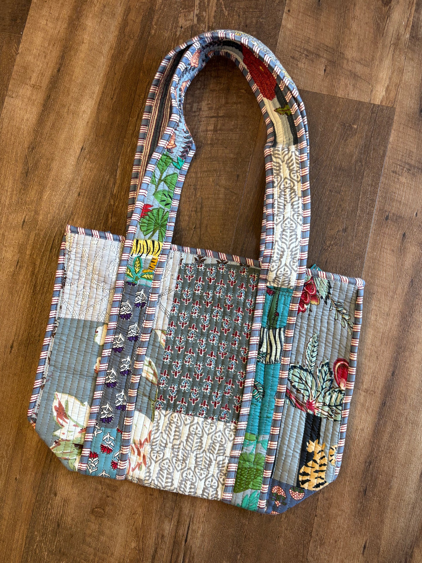 Blue Grey Small Quilted Tote