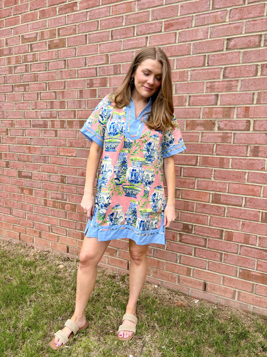 Coral Blue Vase Mini Dress