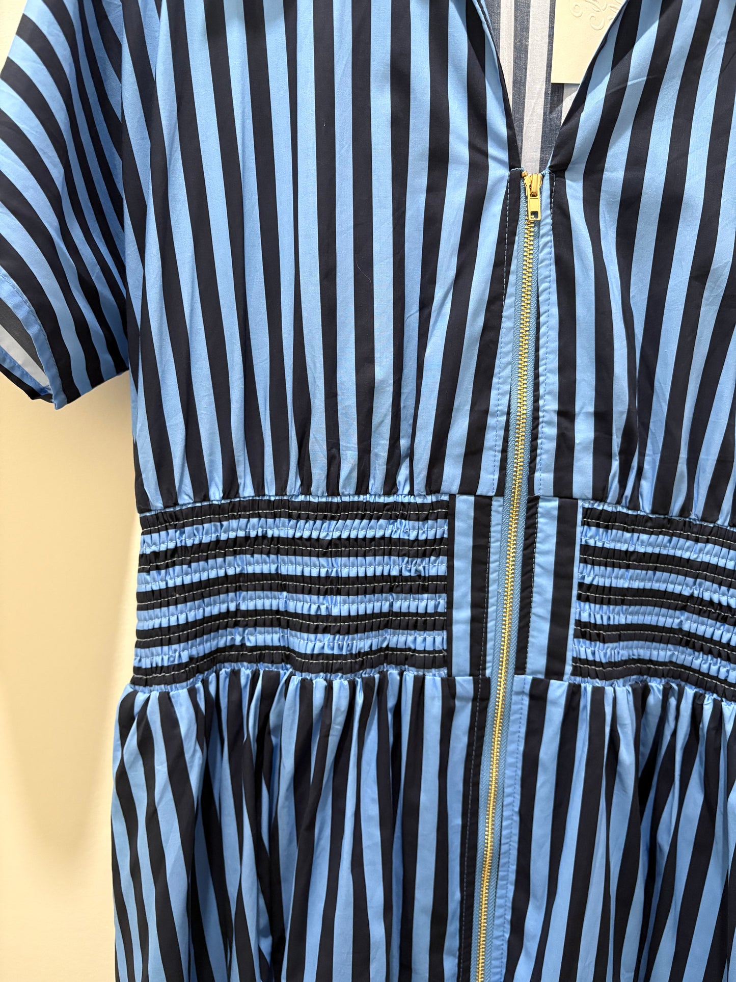 Navy Stripped Zipper Midi Dress