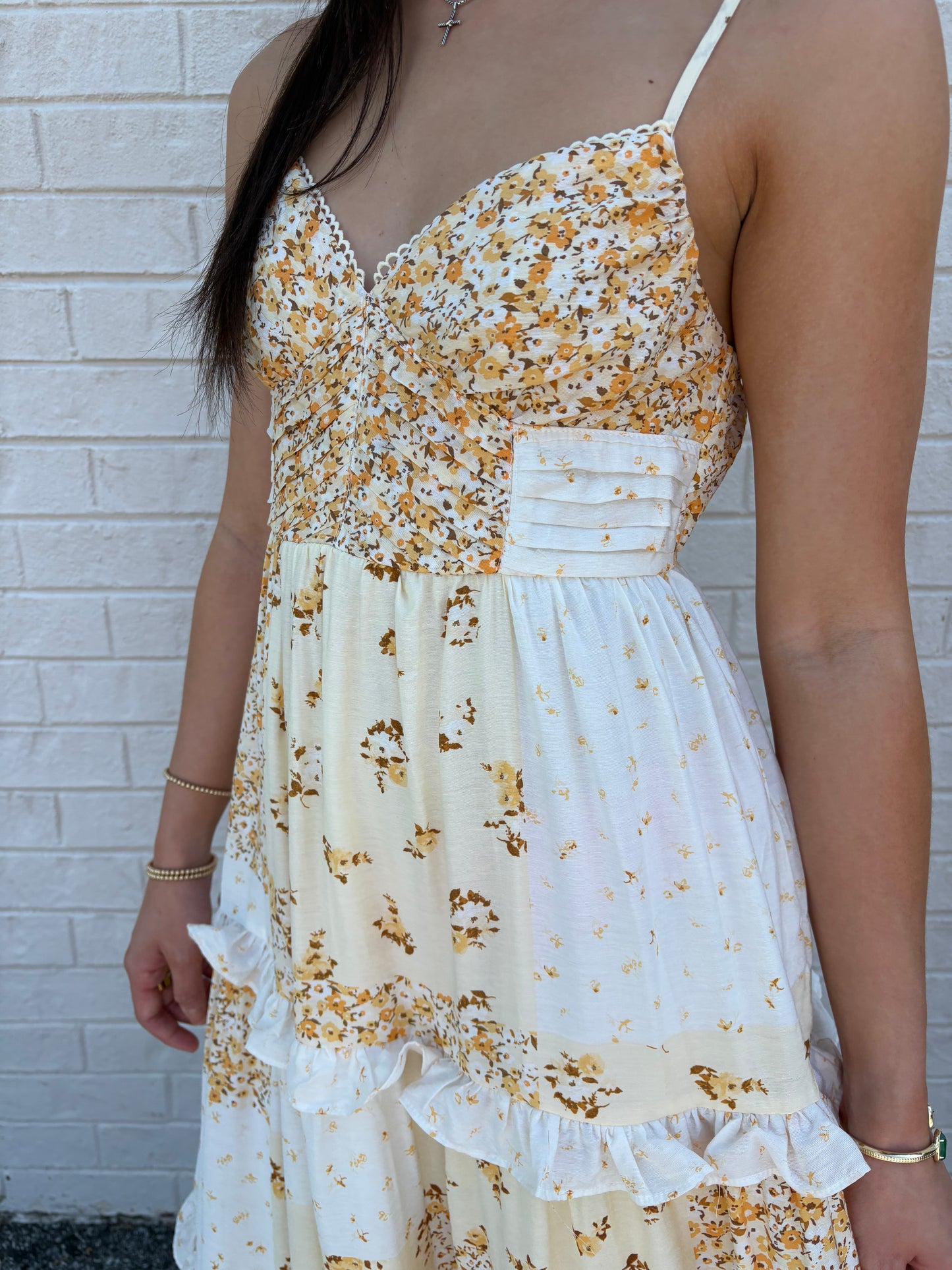 Butter Yellow Patchwork Midi Dress