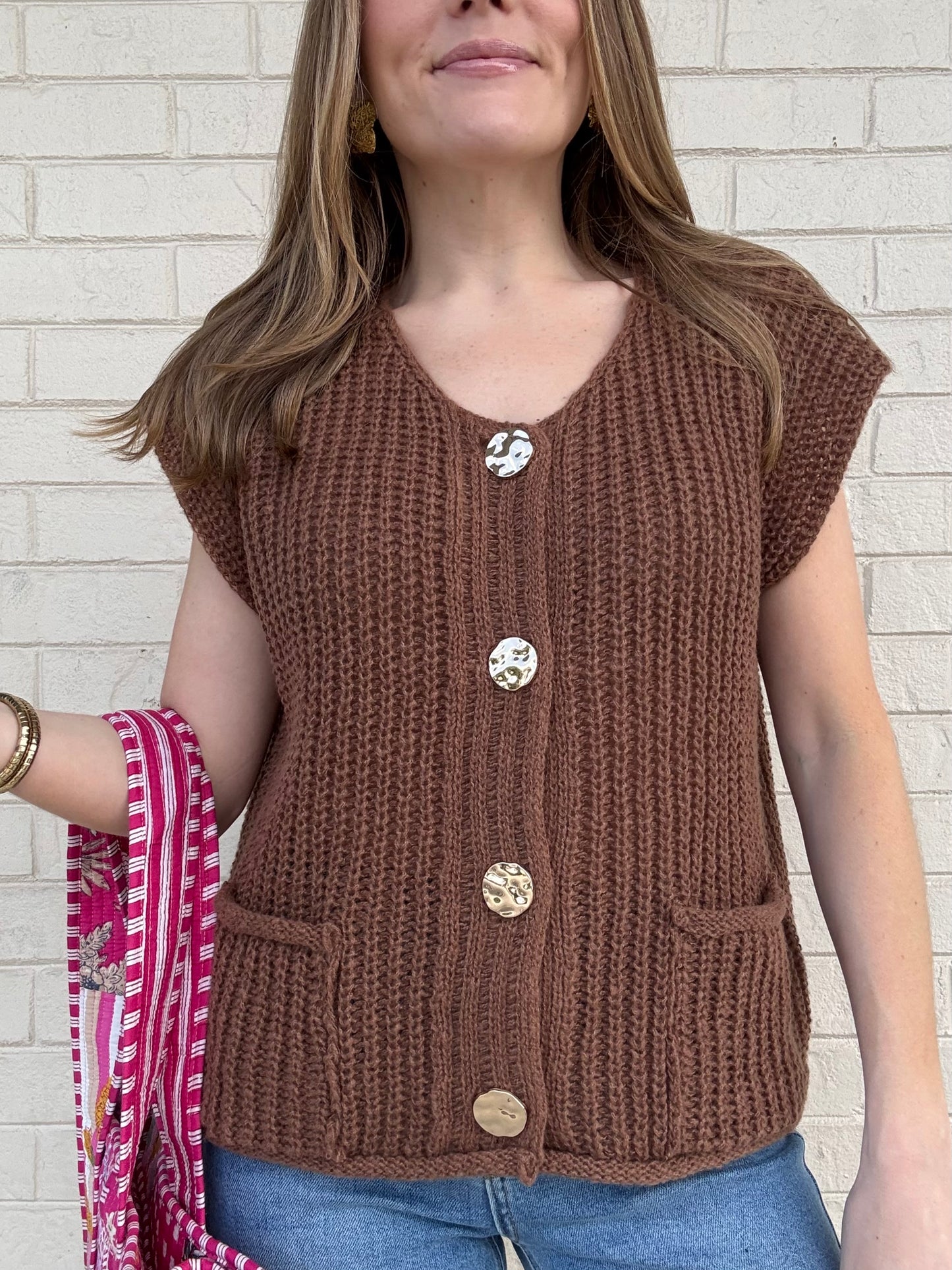 Marcy Camel Button Sweater Vest