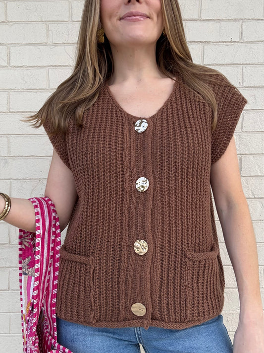 Marcy Camel Button Sweater Vest