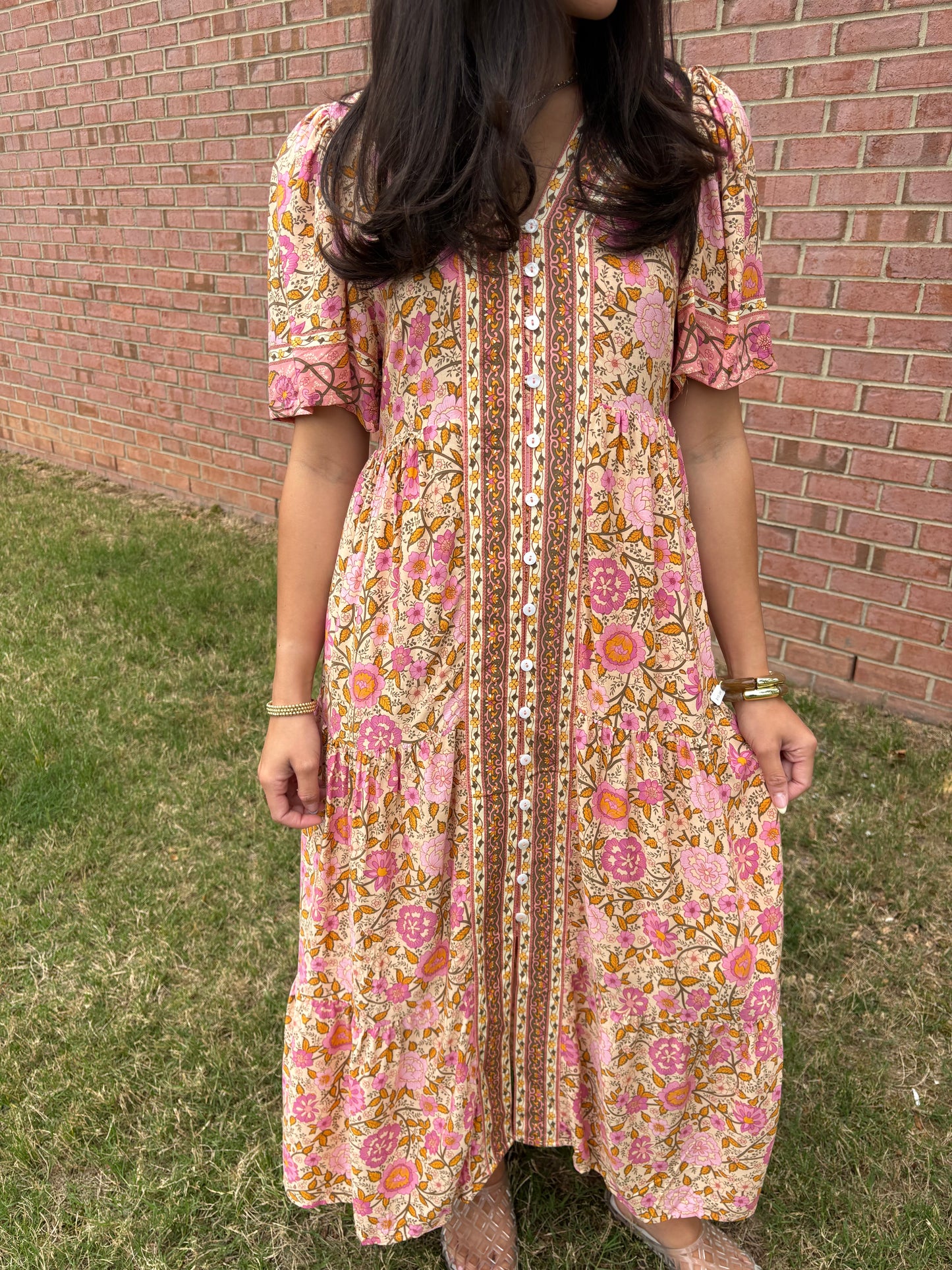 Stevie Beige Pink Maxi Dress