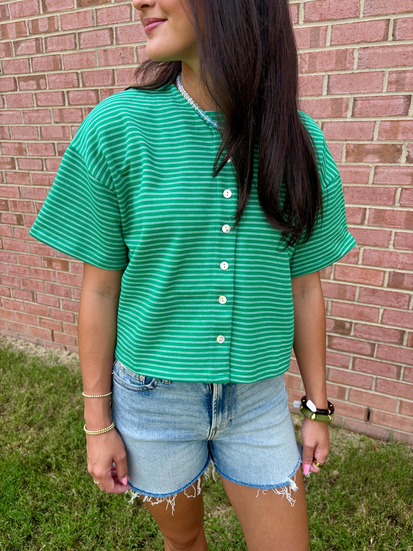 Camille Green Striped Top