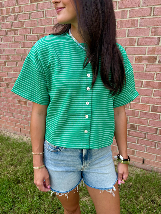 Camille Green Striped Top