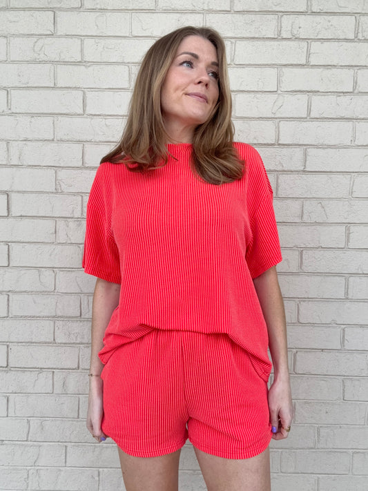 Coral Ribbed Matching Set