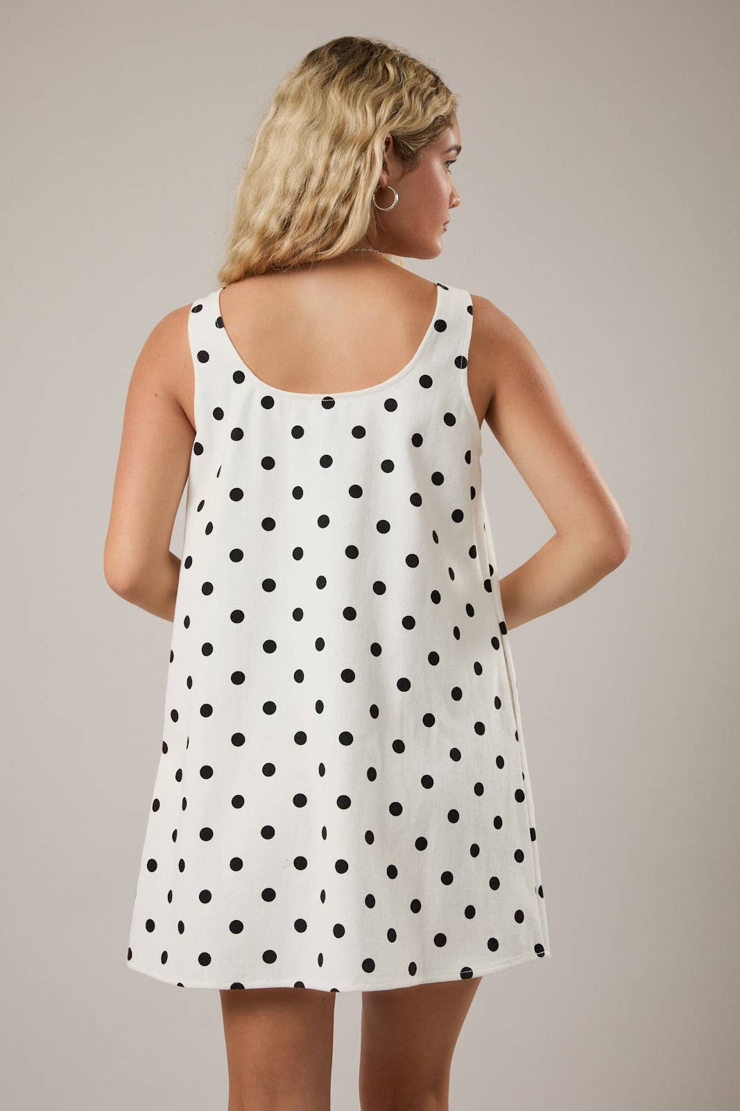 White Polkadot Denim Mini Dress