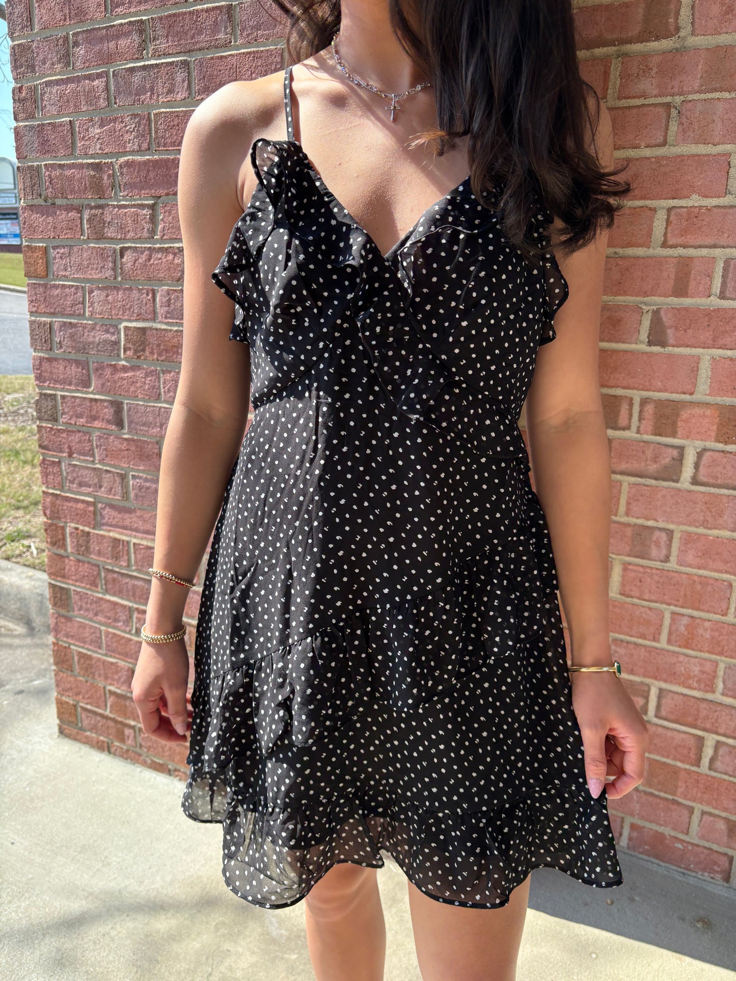 Lottie Black Polkadot Mini Dress