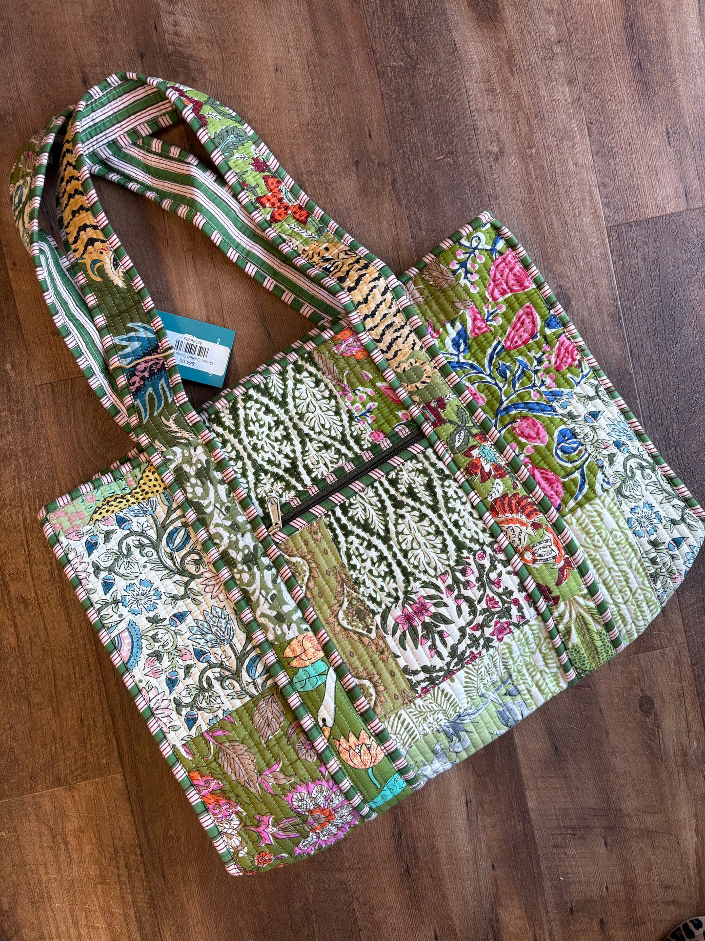 Green Medium Quilted Square Tote