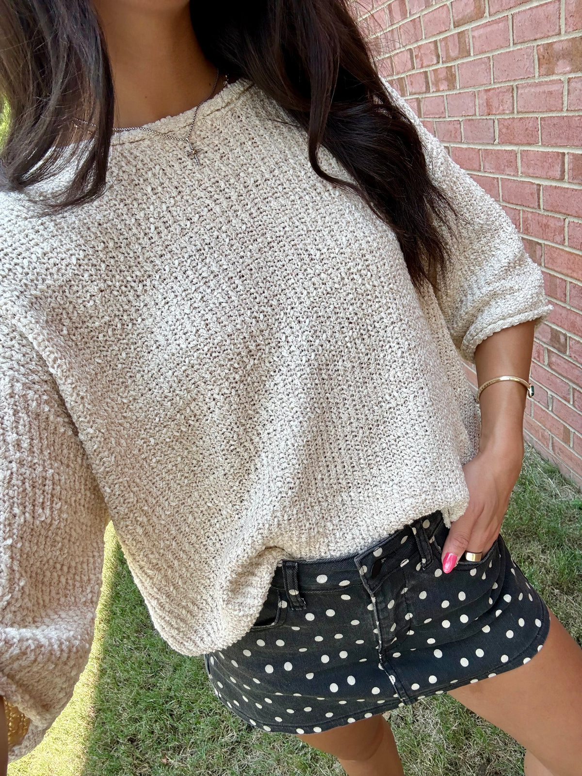 Black Polka Dot Denim Skort
