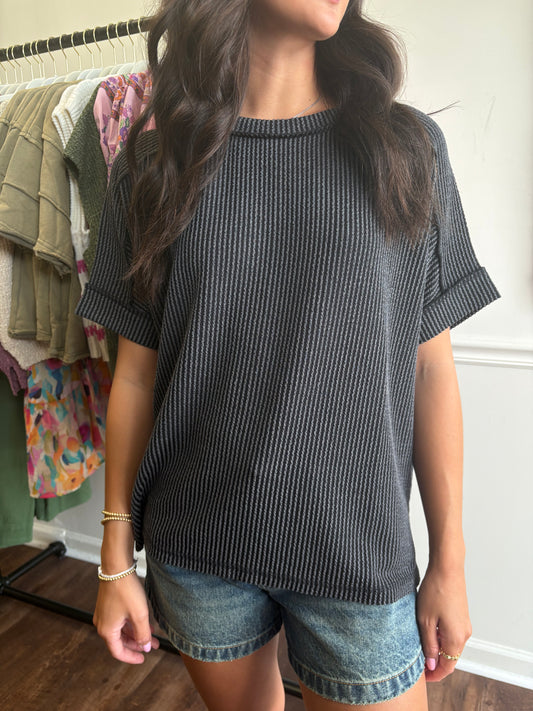 Lauren Charcoal Ribbed Top